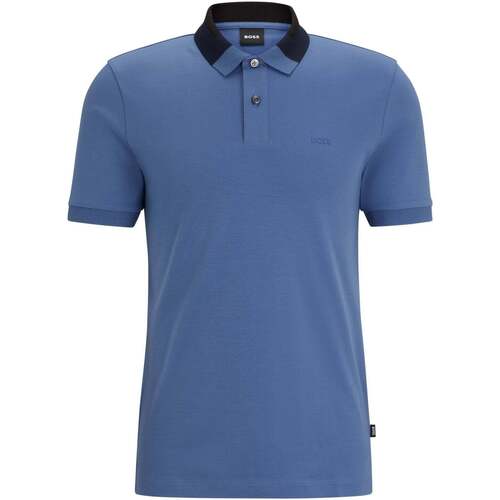 Vêtements Homme T-shirts & Polos BOSS Polo col contrasté  ajusté bleu Bleu