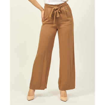 Vêtements Femme Pantalons fluides / Sarouels Yes Zee pantalon palazzo avec ceinture Marron