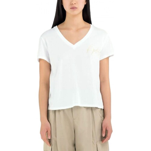 Vêtements Femme T-shirt Blanc Manches Longues Replay T-shirt AV blanc Blanc