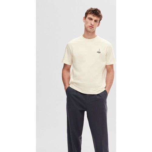 Vêtements Homme T-shirts manches courtes Selected T-shirt coton col rond Blanc