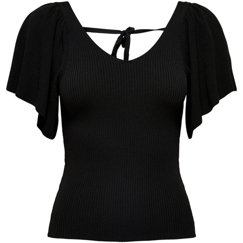 Vêtements Femme T-shirts manches courtes Only ONLLEELO S/S BACK PULLOVER KNT NOOS - 15203888 Noir