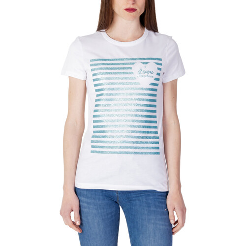 Vêtements Femme T-shirts manches longues Love Moschino GLITTER STRIPES W 4 F73 2T M 3876 Blanc