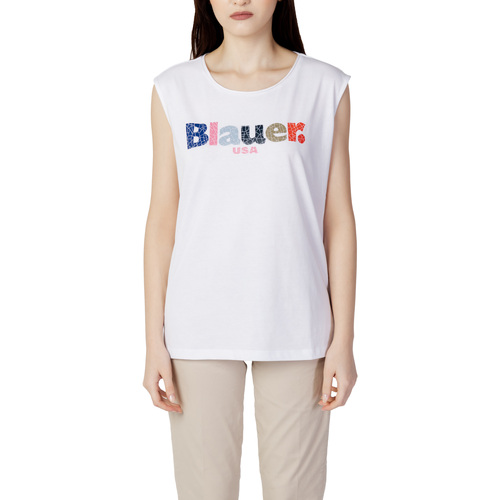 Vêtements Femme T-shirts Jeanss courtes Blauer LOGO FRAMMENTATO 23SBLDH03283 Blanc