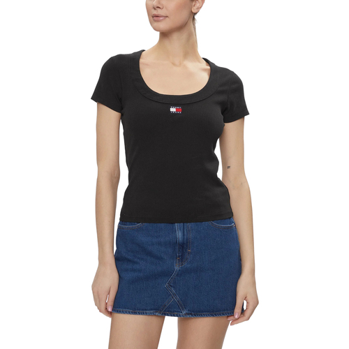 Vêtements Femme T-shirts manches courtes Tommy Hilfiger SLIM BADGE RIB DW0DW17396 Noir