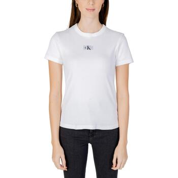 Vêtements Femme T-shirts manches courtes Calvin Klein Jeans WOVEN LABEL RIB J20J222687 Blanc