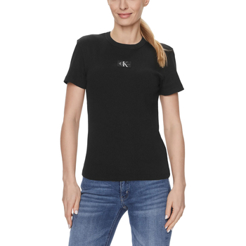 Vêtements Femme T-shirts manches courtes Calvin Klein Jeans WOVEN LABEL RIB J20J222687 Noir