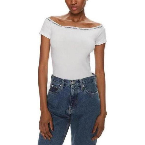 Vêtements Femme T-shirts manches courtes Calvin Klein Jeans LOGO ELASTIC BARDOT J20J223098 Blanc