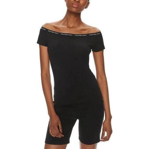 Vêtements Femme T-shirts manches courtes Calvin Klein Jeans LOGO ELASTIC BARDOT J20J223098 Noir