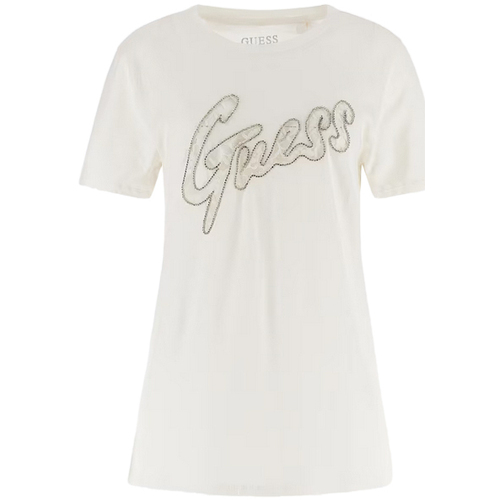 Vêtements Femme T-shirts Rose manches courtes Guess LACE LOGO EASY W4RI25 K9RM1 Blanc