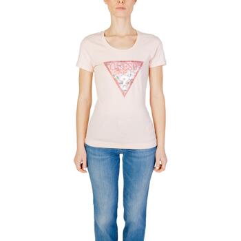 Vêtements Femme T-shirts Rose manches courtes Guess RN SATIN TRIANGLE W4GI21 J1314 Rose