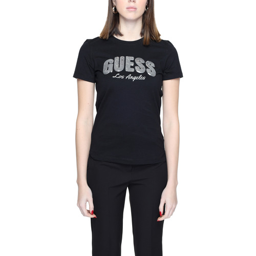 Vêtements Femme T-shirts Rose manches courtes Guess RN SEQUINS LOGO W4GI31 I3Z14 Noir