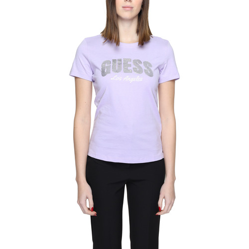 Vêtements Femme T-shirts Rose manches courtes Guess RN SEQUINS LOGO W4GI31 I3Z14 Violet