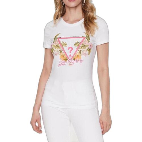 Vêtements Femme T-shirts Rose manches courtes Guess CN TROPICAL TRIANGLE W4GI62 J1314 Blanc