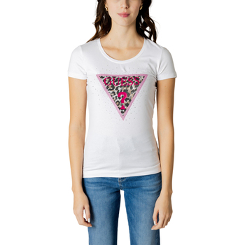 Vêtements Femme T-shirts Rose manches courtes Guess SS RN SPRING TRIANGLE W4RI44 J1314 Blanc