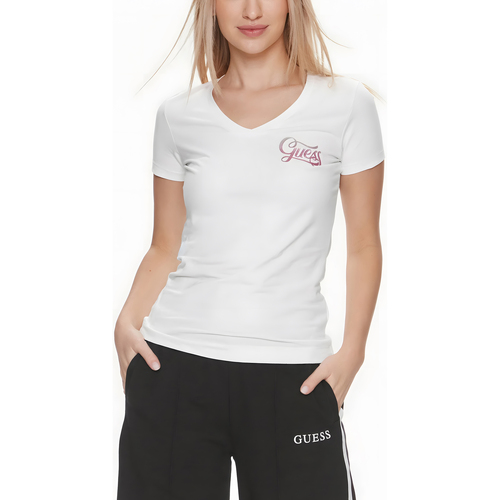 Vêtements Femme T-shirts Rose manches courtes Guess SS VN SHADED GLITTER W4RI55 J1314 Blanc