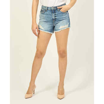 Vêtements Femme Shorts / Bermudas LEA05 Guess short en jean taille haute avec abrasions Bleu