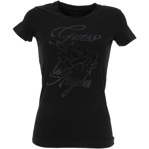 Vêtements Femme T-shirts manches courtes Guess Ss cn rose tee Noir