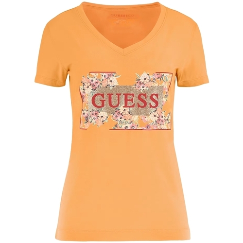 Vêtements Femme T-shirts manches courtes Guess Fleurs Orange