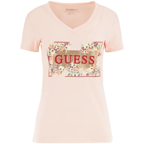 Vêtements Femme T-shirts manches courtes Guess Fleurs Rose