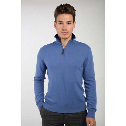 Vêtements Homme Pulls Bruce Field Polo laine cachemire bicolore zip Jauge 12 Bleu