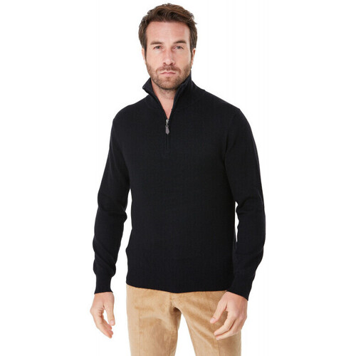 Vêtements Homme Pulls Bruce Field Polo laine cachemire bicolore zip Jauge 12 Noir