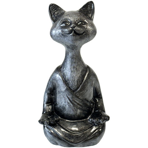 Maison & Déco Statuettes et figurines Tdk Import Statue en céramique chat zen gris 34 cm Gris