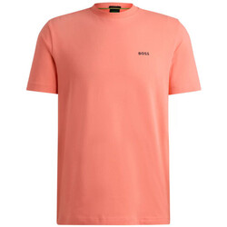 Vêtements Homme T-shirts ecru & Polos BOSS T-SHIRT  TEE ROUGE REGULAR FIT EN COTON STRETCH AVEC LOG Rouge