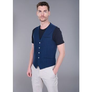 Vêtements Homme Chemises manches longues Jerem GILET EN COTON-LIN À MOTIF PEPITA Bleu