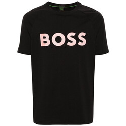 Vêtements Homme T-shirts & Polos BOSS T-SHIRT NOIR REGULAR  EN COTON STRETCH AVEC LOGO DE LA S Noir