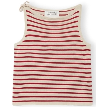 Vêtements Femme knitted v-neck vest sweater Compania Fantastica COMPAÑIA FANTÁSTICA Top 10351 - White/Red Rouge