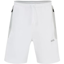 Vêtements lace-detail Shorts / Bermudas BOSS SHORT HEADLO 1  EN COTON MÉLANGÉ AVEC LOGO EN RELIEF BLA Blanc