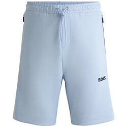 Vêtements lace-detail Shorts / Bermudas BOSS SHORT HEADLO 1  BLEU EN COTON MÉLANGÉ AVEC LOGO EN RELIE Bleu