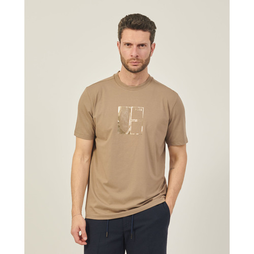 Vêtements Homme T-shirts & Polos BOSS T-shirt  en coton stretch avec imprimé métallisé Beige
