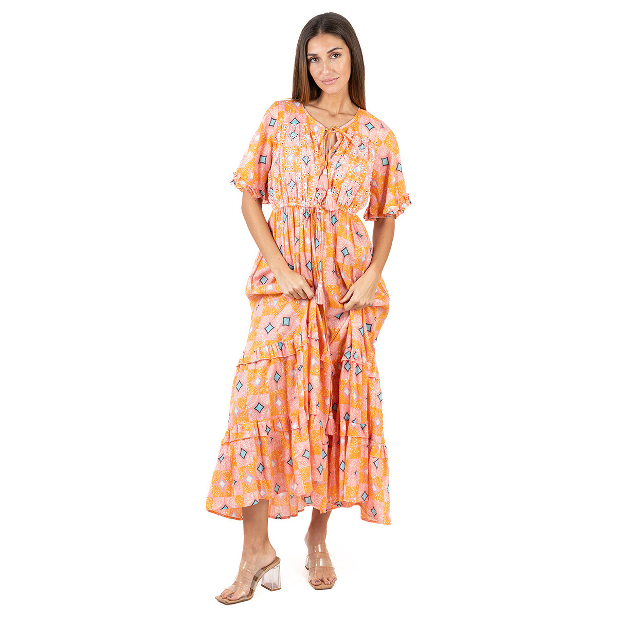 Vêtements Femme Robes longues Isla Bonita By Sigris Longue Robe Midi Orange
