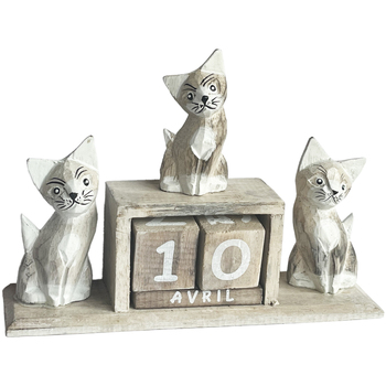 Maison & Déco Statuettes et figurines Tdk Import Calendrier perpétuel en bois chats beiges Beige