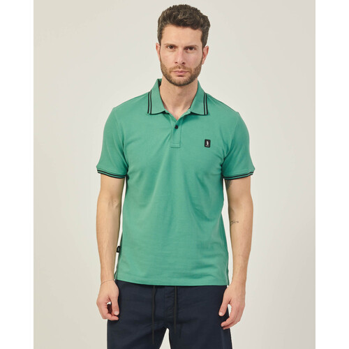 Vêtements Homme T-shirts & Polos Refrigue Polo homme  avec logo et rayures contrastés Vert