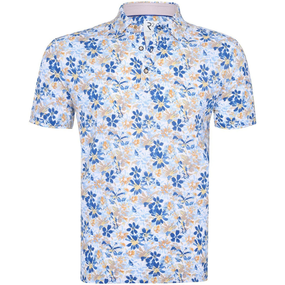 Vêtements Homme T-shirts & Polos R2 Amsterdam Polo Tech Knitted Impression Bleu Clair Bleu