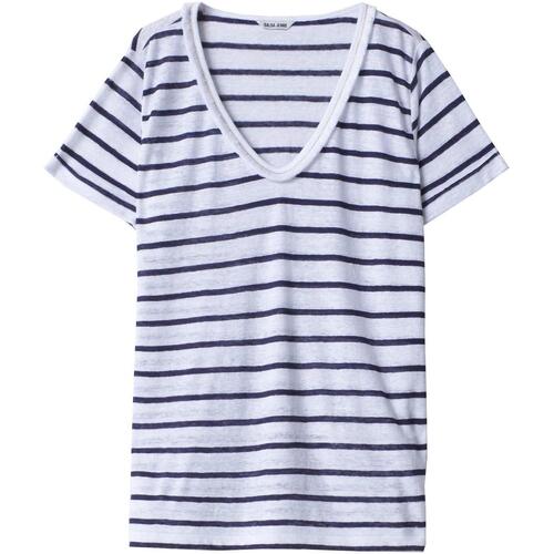 Vêtements Femme T-shirts manches courtes Salsa Fringe detail linen t-shi Bleu