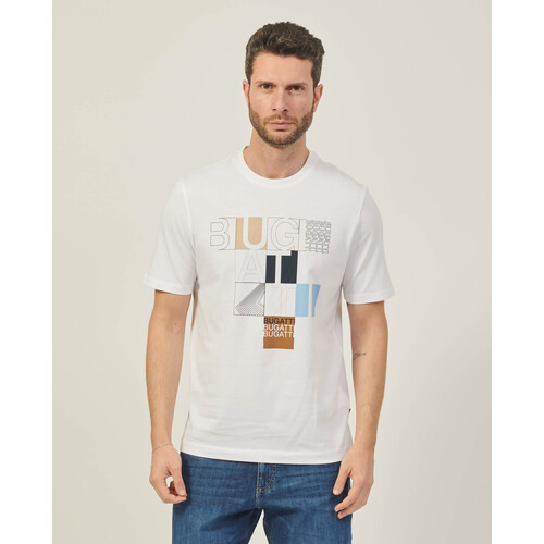 Vêtements Homme T-shirts & Polos Bugatti T-shirt à col rond  avec logo décomposé Blanc