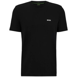 Vêtements Homme T-shirts ecru & Polos BOSS T-SHIRT  TEE NOIR REGULAR FIT EN COTON STRETCH AVEC LOGO Noir