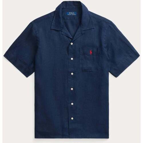 Vêtements Homme Chemises manches longues Ralph Lauren Chemise manches courtes  marine en lin Bleu