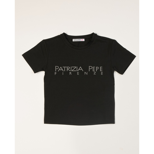 Vêtements Fille Statuettes et figurines Patrizia Pepe T-shirt noir pour fille avec logo Noir