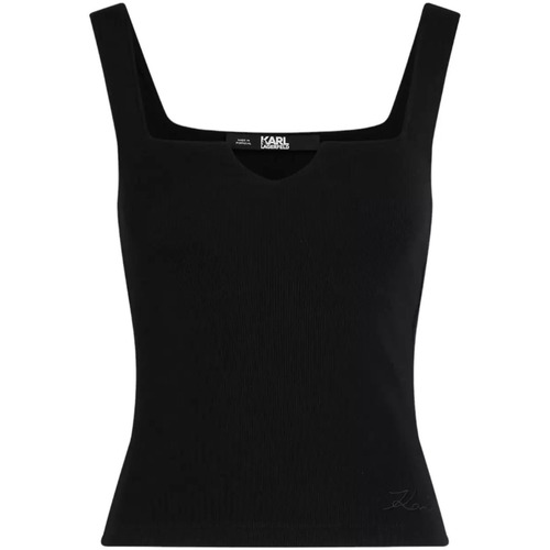 Vêtements Femme T-shirts & Polos Karl Lagerfeld top noir côtelé Noir