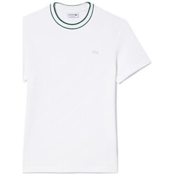Vêtements Homme T-shirts & Polos Lacoste T-SHIRT  BLANC EN PIQUÉ STRETCH À COL RAYÉ Blanc