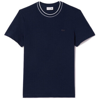 Vêtements Homme T-shirts & Polos Lacoste T-SHIRT  BLEU MARINE EN PIQUÉ STRETCH À COL RAYÉ Bleu