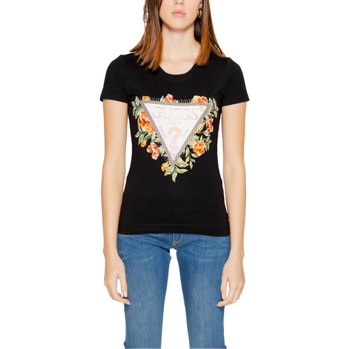 Vêtements Femme T-shirts manches courtes Guess SS CN TRIANGLE FLOWERS W4GI24 J1314 Noir