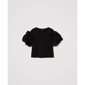 Vêtements Femme T-shirts & Polos Twin Set T-SHIRT CON VOLANT IN POPELINE Art. 232TP3510 