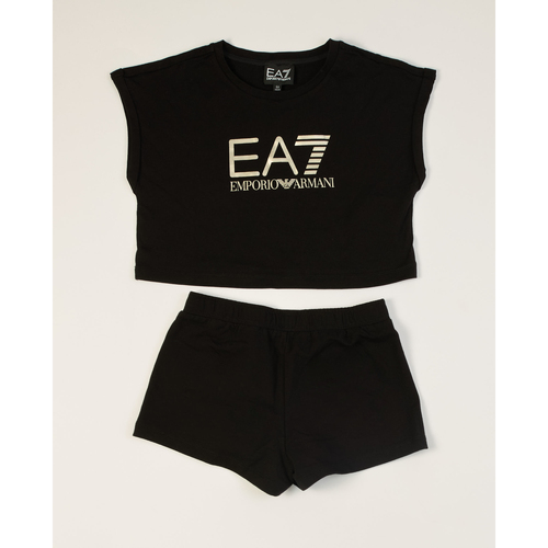 Vêtements Fille T-shirts & Polos Emporio Armani EA7 Ensemble t-shirt et short  Shiny Girl en coton Noir
