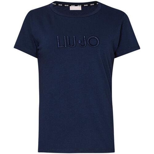 Vêtements Femme Trench-coat Avec Ceinture Liu Jo T-shirt avec logo brodé et strass Bleu