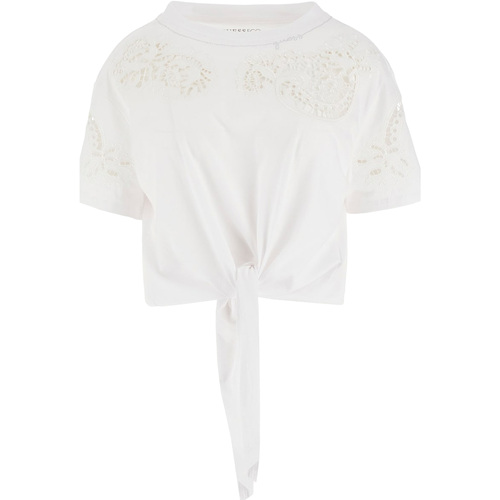 Vêtements Femme T-shirts manches courtes Guess Ss Cn Ajour Lace Tee Blanc